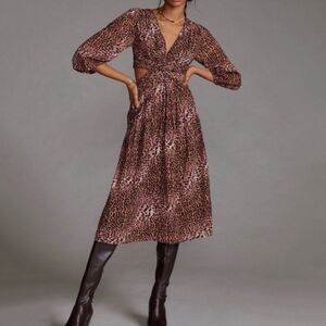 Ranna Gill x Anthropologie Floral Leopard Print Cutout Midi Dress Size Small